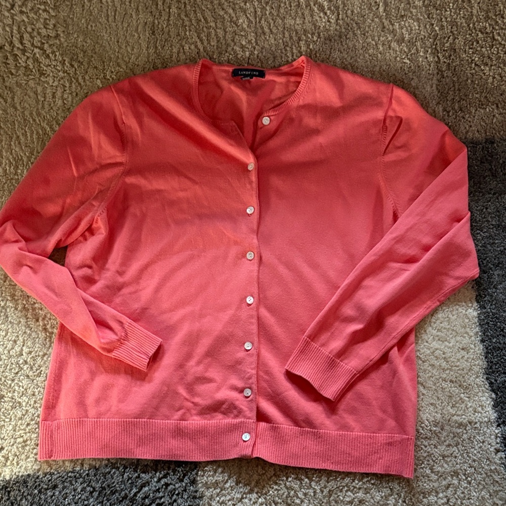 Lands' End Coral Cardigan Sweater. XL